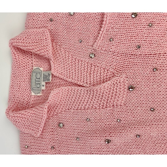 Vintage grandmacore Nannell sweater, faux diamond romantic pink Size S - Picture 3 of 9